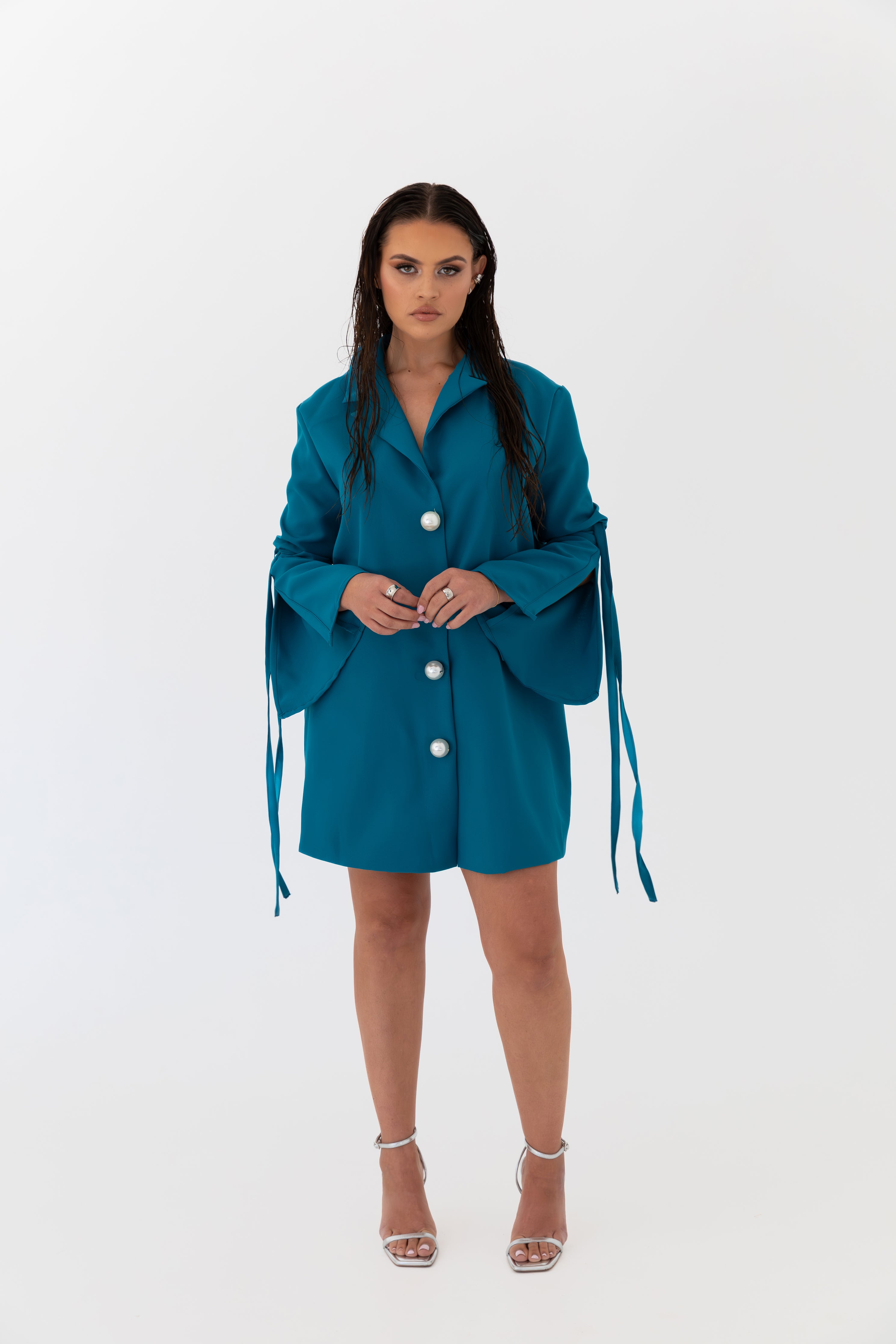 Pearlescent Teal Oversized Blazer