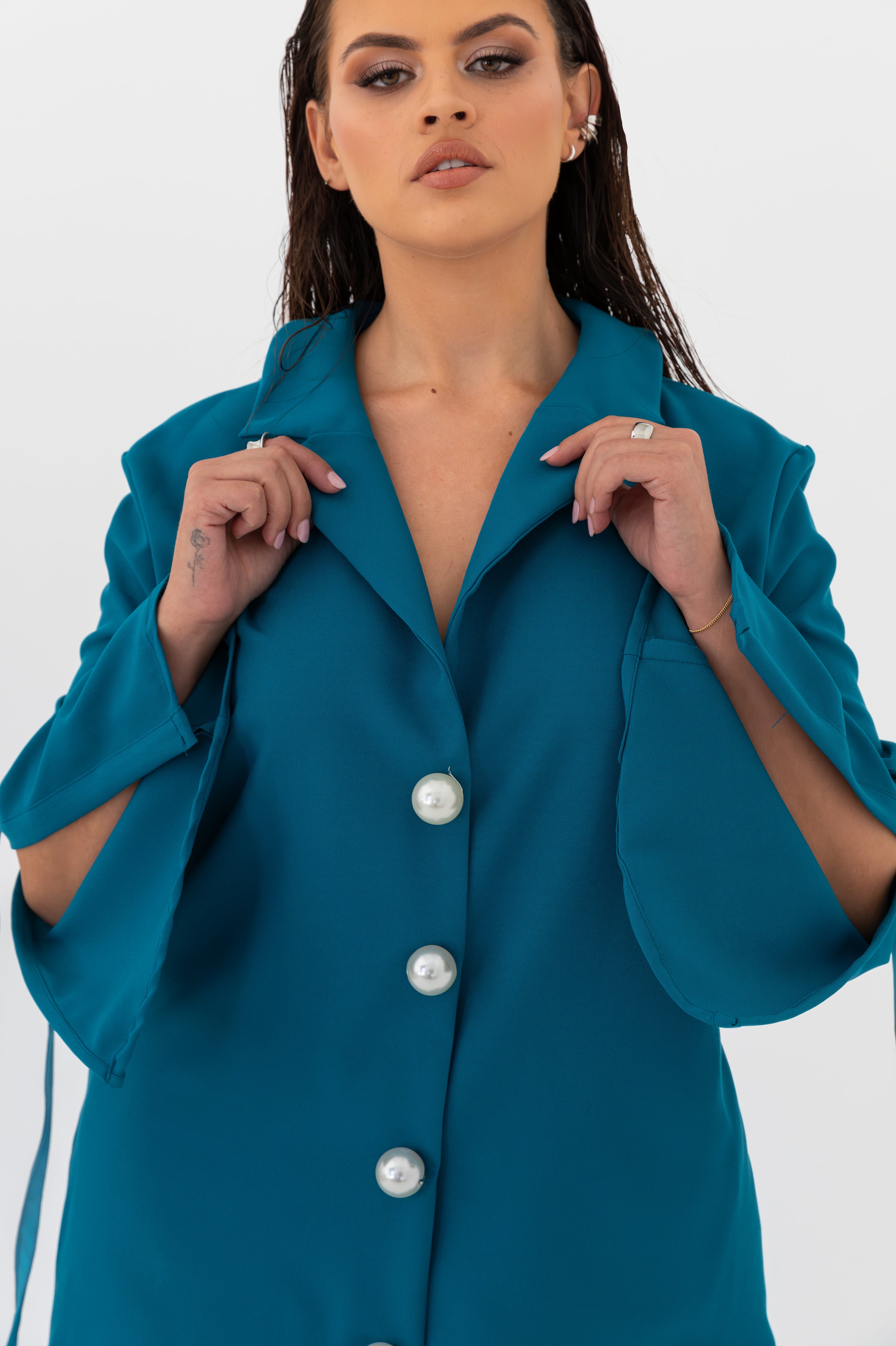 Pearlescent Teal Oversized Blazer